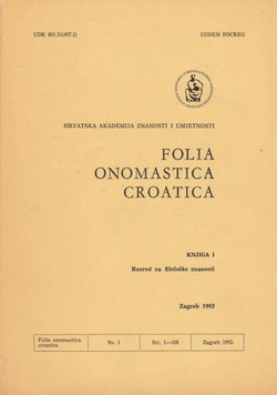 Folia onomastica croatica 1/1992