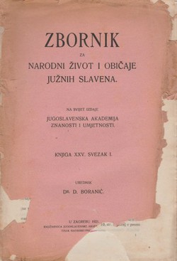 Zbornik za narodni život i običaje južnih Slavena XXV/1/1921
