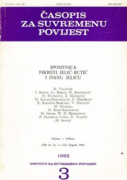 Časopis za suvremenu povijest 3/1992 (Spomenica Fikreti Jelić-Butić i Ivanu Jeliću)