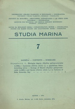 Ekologija dagnje i kamenice u gajilištima Bokokotorskog zaliva (Studia marina 7/1974)
