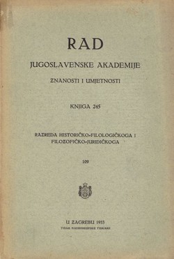 Rad JAZU. Knjiga 245. Razreda historičko-filologičkoga i filozofičko-juridičkoga 109/1933