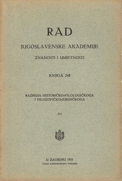 Rad JAZU. Knjiga 248. Razreda historičko-filologičkoga i filozofičko-juridičkoga 111/1933