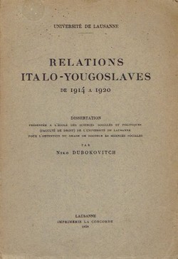Relations italo-yougoslaves de 1914 a 1920
