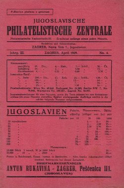 Jugoslavische filatelistische Zentrale III/4/1929