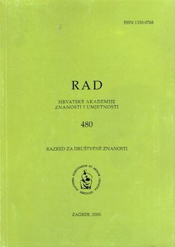 Rad HAZU. Knjiga 480. Razred za društvene znanosti XXXVIII/2000