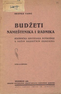 Budžeti nameštenika i radnika. Statistička ispitivanja potrošnje u našim nadničkim odnosima
