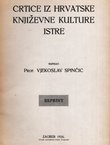 Crtice iz hrvatske književne kulture Istre (pretisak iz 1926)
