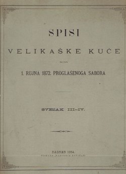 Spisi velikaške kuće na dan 1. rujna 1872. proglašenoga sabora III-IV