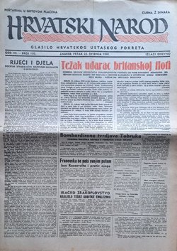 Hrvatski narod. Glasilo hrvatskog ustaškog pokreta III/100/1941