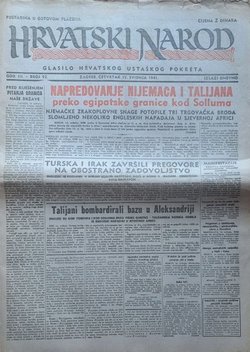 Hrvatski narod. Glasilo hrvatskog ustaškog pokreta III/92/1941