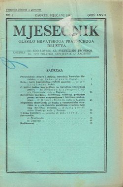 Mjesečnik. Glasilo Hrvatskoga pravničkoga društva LXVII/1/1941