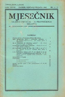 Mjesečnik. Glasilo Hrvatskoga pravničkoga društva LXVIII/1-2/1942