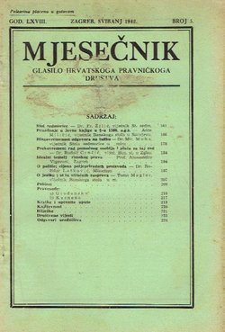 Mjesečnik. Glasilo Hrvatskoga pravničkoga društva LXVIII/5/1942