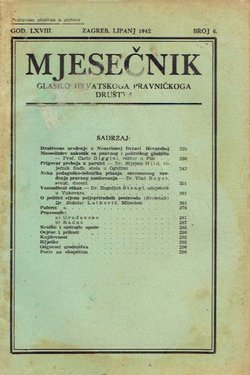 Mjesečnik. Glasilo Hrvatskoga pravničkoga društva LXVIII/6/1942