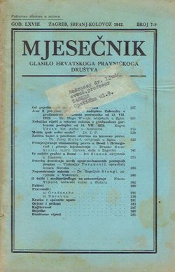 Mjesečnik. Glasilo Hrvatskoga pravničkoga društva LXVIII/7-8/1942