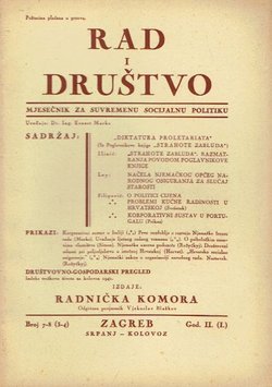 Rad i društvo. Mjesečnik za suvremenu socijalnu politiku II (I)/7-8 (3-4)/1941