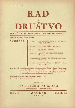 Rad i društvo. Mjesečnik za suvremenu socijalnu politiku II (I)/9 (5)/1941