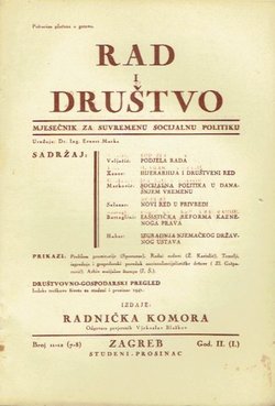 Rad i društvo. Mjesečnik za suvremenu socijalnu politiku II (I)/11-12 (7-8)/1941