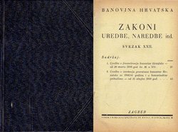 Banovina Hrvatska. Zakoni, uredbe, naredbe itd. XXII.