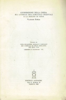 Giurisdizione della chiesa sul litorale dell'Adriatico orintale e la diocesi di Nona