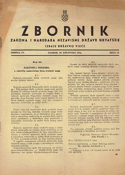 Zbornik zakona i naredaba Nezavisne Države Hrvatske IV/13/1944
